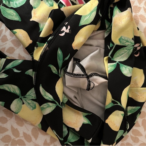 Emily HSU Designs Black High Waisted Lemon Print Pink & White Striped Leggings S - Picture 10 of 15